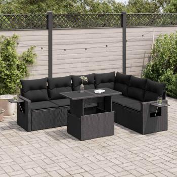 ARDEBO.de - 7-tlg. Garten-Sofagarnitur mit Kissen Schwarz Poly Rattan