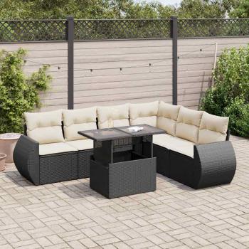 ARDEBO.de - 7-tlg. Garten-Sofagarnitur mit Kissen Schwarz Poly Rattan