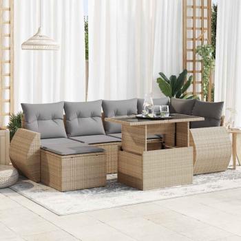 ARDEBO.de - 7-tlg. Garten-Sofagarnitur mit Kissen Beige Poly Rattan