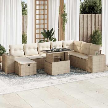 ARDEBO.de - 9-tlg. Garten-Sofagarnitur mit Kissen Beige Poly Rattan