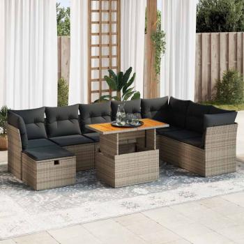 ARDEBO.de - 9-tlg. Garten-Sofagarnitur mit Kissen Grau Poly Rattan Akazie