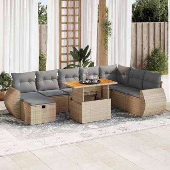 ARDEBO.de - 9-tlg. Garten-Sofagarnitur mit Kissen Beige Poly Rattan Akazie