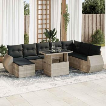 ARDEBO.de - 9-tlg. Garten-Sofagarnitur mit Kissen Hellgrau Poly Rattan
