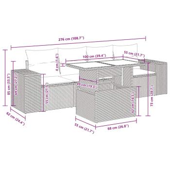 5-tlg. Garten-Sofagarnitur mit Kissen Schwarz Poly Rattan