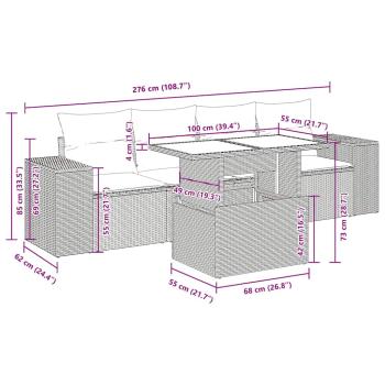 5-tlg. Garten-Sofagarnitur mit Kissen Grau Poly Rattan