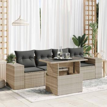 ARDEBO.de - 5-tlg. Garten-Sofagarnitur mit Kissen Hellgrau Poly Rattan