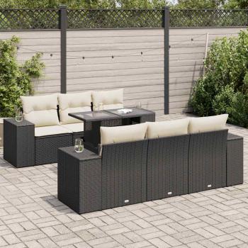 ARDEBO.de - 7-tlg. Garten-Sofagarnitur mit Kissen Schwarz Poly Rattan