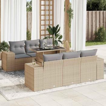 ARDEBO.de - 7-tlg. Garten-Sofagarnitur mit Kissen Beige Poly Rattan