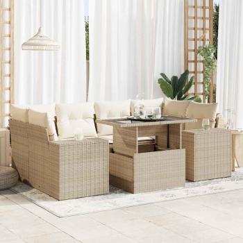 ARDEBO.de - 7-tlg. Garten-Sofagarnitur mit Kissen Beige Poly Rattan