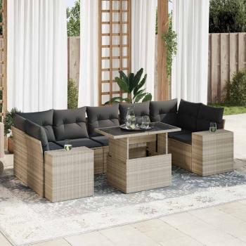 ARDEBO.de - 8-tlg. Garten-Sofagarnitur mit Kissen Hellgrau Poly Rattan