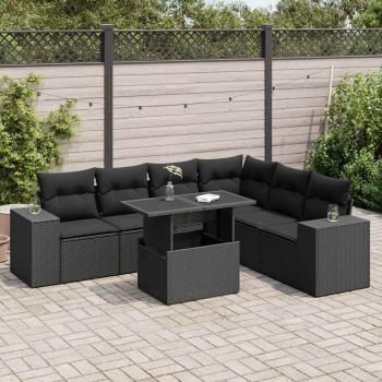 ARDEBO.de - 7-tlg. Garten-Sofagarnitur mit Kissen Schwarz Poly Rattan