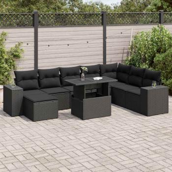 ARDEBO.de - 9-tlg. Garten-Sofagarnitur mit Kissen Schwarz Poly Rattan