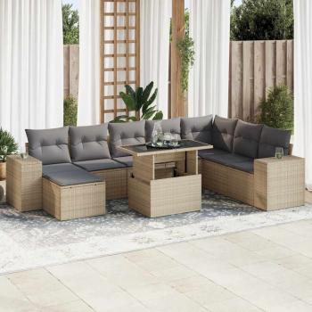 ARDEBO.de - 9-tlg. Garten-Sofagarnitur mit Kissen Beige Poly Rattan