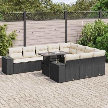 ARDEBO.de - 11-tlg. Garten-Sofagarnitur mit Kissen Schwarz Poly Rattan