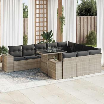 ARDEBO.de - 11-tlg. Garten-Sofagarnitur mit Kissen Hellgrau Poly Rattan