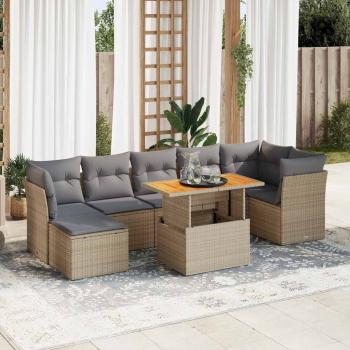 ARDEBO.de - 8-tlg. Garten-Sofagarnitur mit Kissen Beige Poly Rattan