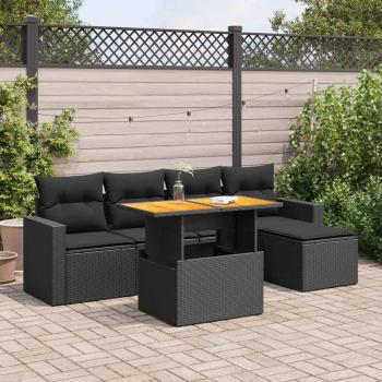 ARDEBO.de - 6-tlg. Garten-Sofagarnitur mit Kissen Schwarz Poly Rattan