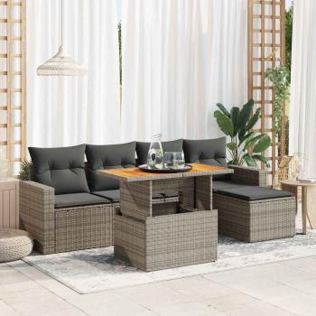 ARDEBO.de - 6-tlg. Garten-Sofagarnitur mit Kissen Grau Poly Rattan