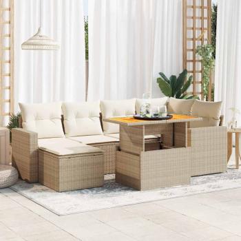 ARDEBO.de - 7-tlg. Garten-Sofagarnitur mit Kissen Beige Poly Rattan