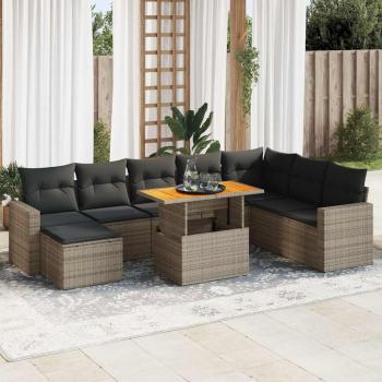 ARDEBO.de - 9-tlg. Garten-Sofagarnitur mit Kissen Grau Poly Rattan
