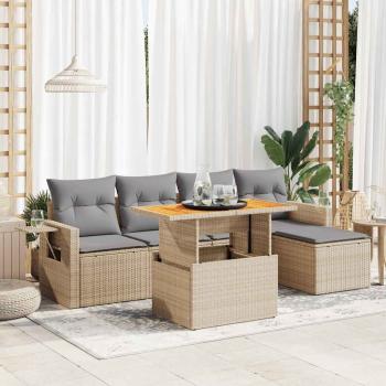 ARDEBO.de - 6-tlg. Garten-Sofagarnitur mit Kissen Beige Poly Rattan