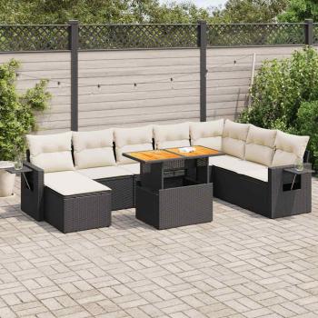 ARDEBO.de - 9-tlg. Garten-Sofagarnitur mit Kissen Schwarz Poly Rattan