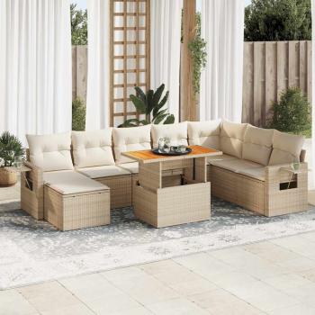 ARDEBO.de - 9-tlg. Garten-Sofagarnitur mit Kissen Beige Poly Rattan
