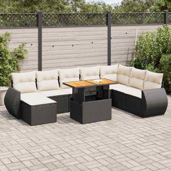 ARDEBO.de - 9-tlg. Garten-Sofagarnitur mit Kissen Schwarz Poly Rattan