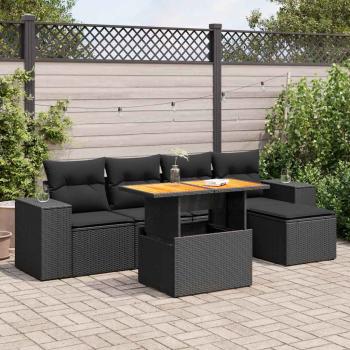 ARDEBO.de - 6-tlg. Garten-Sofagarnitur mit Kissen Schwarz Poly Rattan