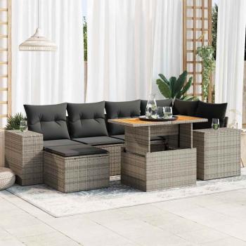 ARDEBO.de - 7-tlg. Garten-Sofagarnitur mit Kissen Grau Poly Rattan