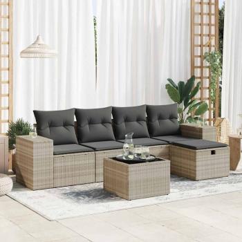 ARDEBO.de - 6-tlg. Garten-Sofagarnitur mit Kissen Hellgrau Poly Rattan