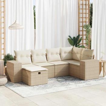 ARDEBO.de - 6-tlg. Garten-Sofagarnitur mit Kissen Beige Poly Rattan