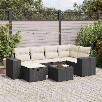 ARDEBO.de - 7-tlg. Garten-Sofagarnitur mit Kissen Schwarz Poly Rattan