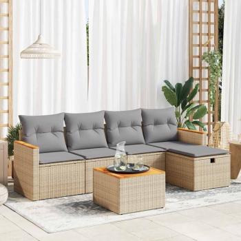 ARDEBO.de - 6-tlg. Garten-Sofagarnitur mit Kissen Beige Poly Rattan