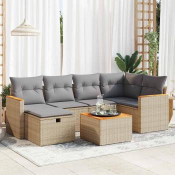 ARDEBO.de - 7-tlg. Garten-Sofagarnitur mit Kissen Beige Poly Rattan