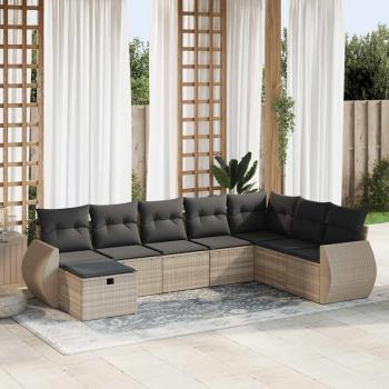 ARDEBO.de - 8-tlg. Garten-Sofagarnitur mit Kissen Hellgrau Poly Rattan