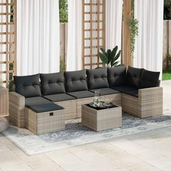 ARDEBO.de - 8-tlg. Garten-Sofagarnitur mit Kissen Hellgrau Poly Rattan