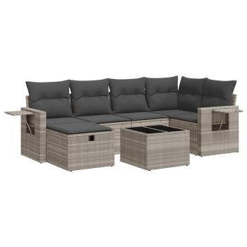 7-tlg. Garten-Sofagarnitur mit Kissen Hellgrau Poly Rattan