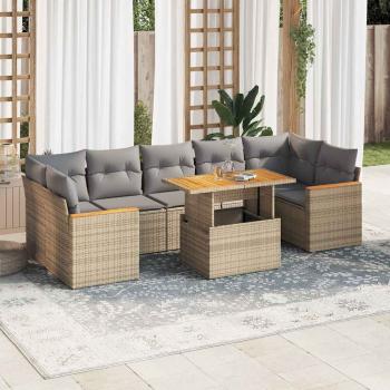 ARDEBO.de - 7-tlg. Garten-Sofagarnitur mit Kissen Beige Poly Rattan Akazie