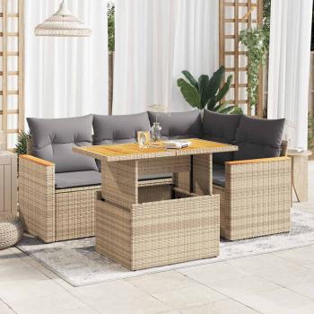 ARDEBO.de - 5-tlg. Garten-Sofagarnitur mit Kissen Beige Poly Rattan Akazie