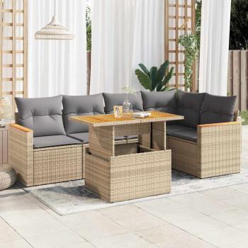 ARDEBO.de - 5-tlg. Garten-Sofagarnitur mit Kissen Beige Poly Rattan Akazie