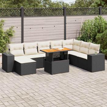 ARDEBO.de - 9-tlg. Garten-Sofagarnitur mit Kissen Schwarz Poly Rattan