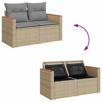 6-tlg. Garten-Sofagarnitur mit Kissen Beige Poly Rattan Akazie