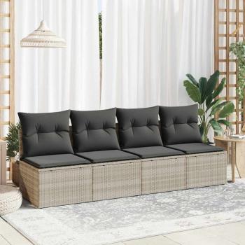4-tlg. Garten-Sofagarnitur mit Kissen Hellgrau Poly Rattan