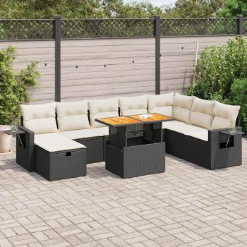 ARDEBO.de - 9-tlg. Garten-Sofagarnitur mit Kissen Schwarz Poly Rattan