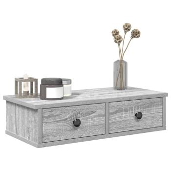 ARDEBO.de - Wandregal mit Schubladen Grau Sonoma 60x25x15 cm Holzwerkstoff