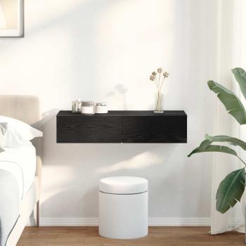 ARDEBO.de - Wandregal mit Schubladen Schwarz 80x33x17 cm Holzwerkstoff