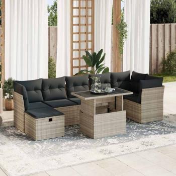 ARDEBO.de - 8-tlg. Garten-Sofagarnitur mit Kissen Hellgrau Poly Rattan