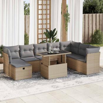 ARDEBO.de - 9-tlg. Garten-Sofagarnitur mit Kissen Beige Poly Rattan