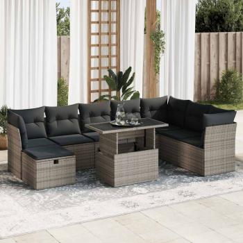 ARDEBO.de - 9-tlg. Garten-Sofagarnitur mit Kissen Grau Poly Rattan